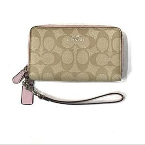 Coach Double Zip Wallet Wristlet Signature Canvas